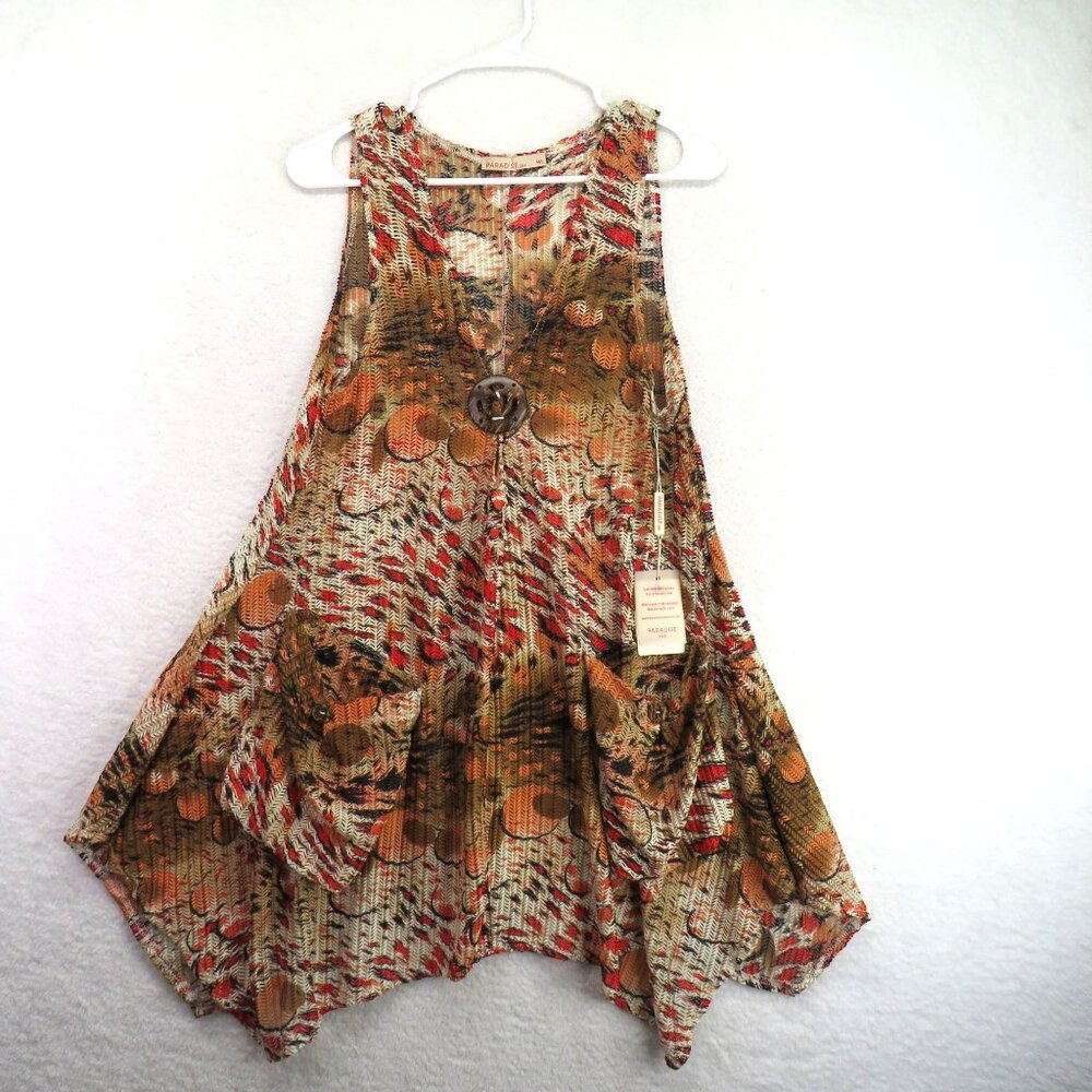 Paradise Coverup Womens‎ Size Medium Sleeveless Boho Tunic Mesh Animal Print New